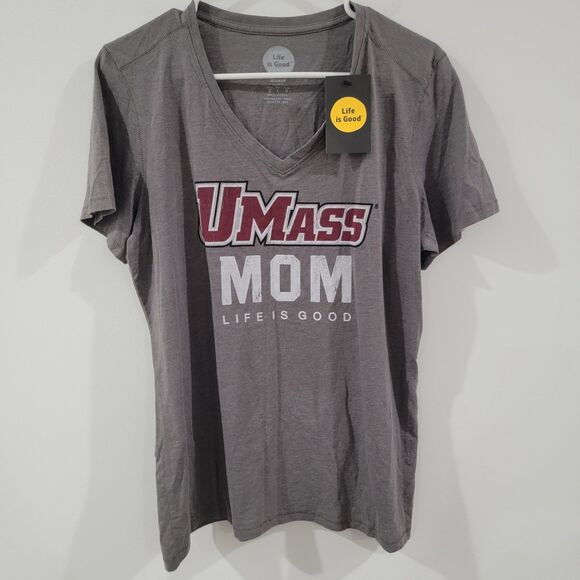 Life Is Good Womens Umass Mom V Neck T Shirt Size Large Classic Fit - Picture 1 of 6